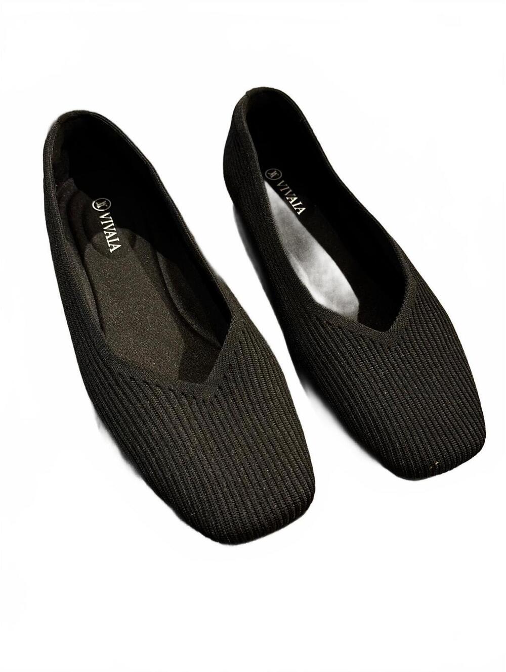 VIVAIA Black Ribbed Slip-On Flats EU 37.5